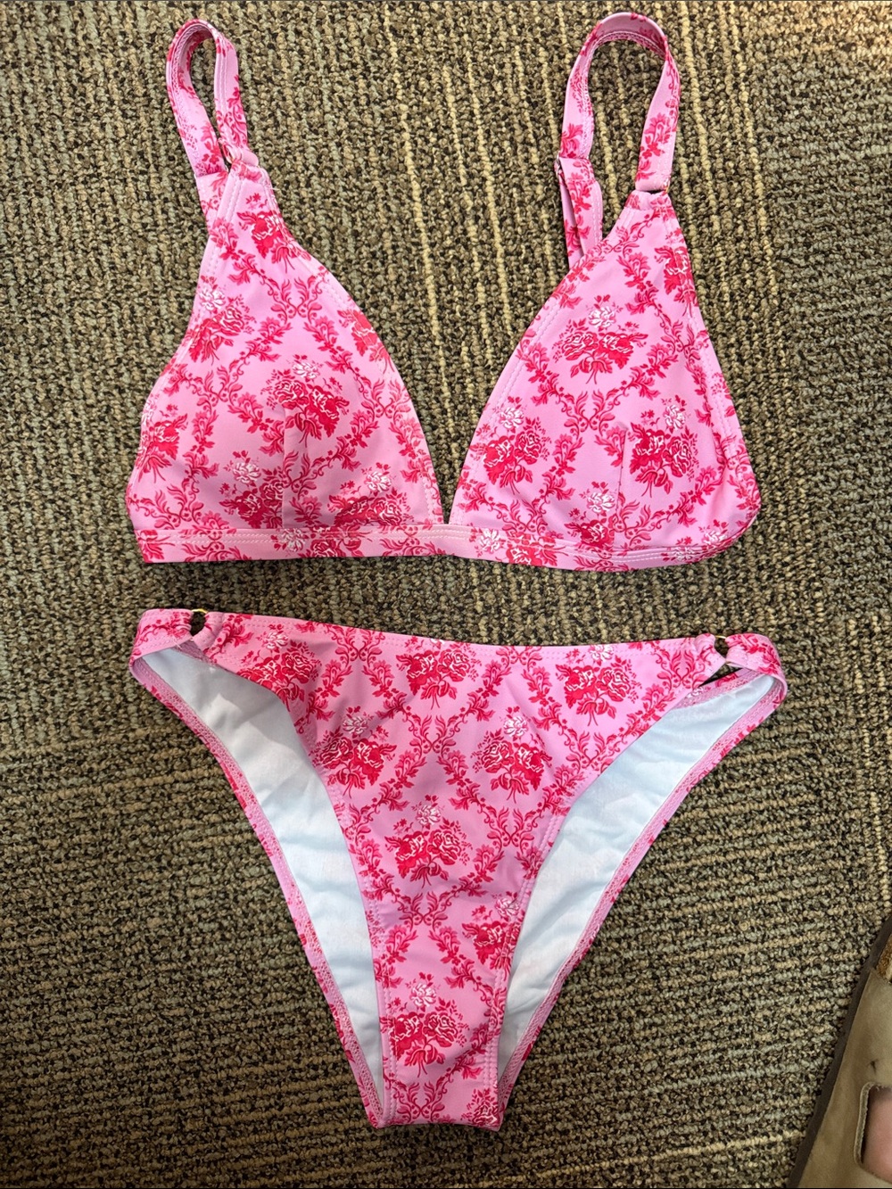 Pink Floral Print Two-Piece Bikini set